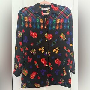 VTG RARE CHAUS Blouse – 90s Bold Print, Size 6